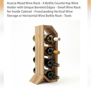 100% Acacia Wood Wine Rack - Holds 4 Bottles